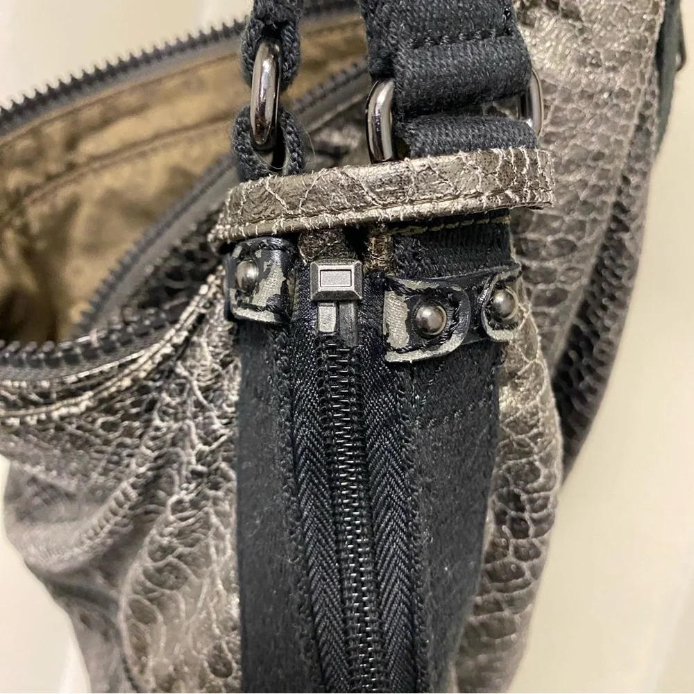 Kipling Women’s Purse Shoulder Bag Hobo Handbag Silver Gold Metallic Futuristic